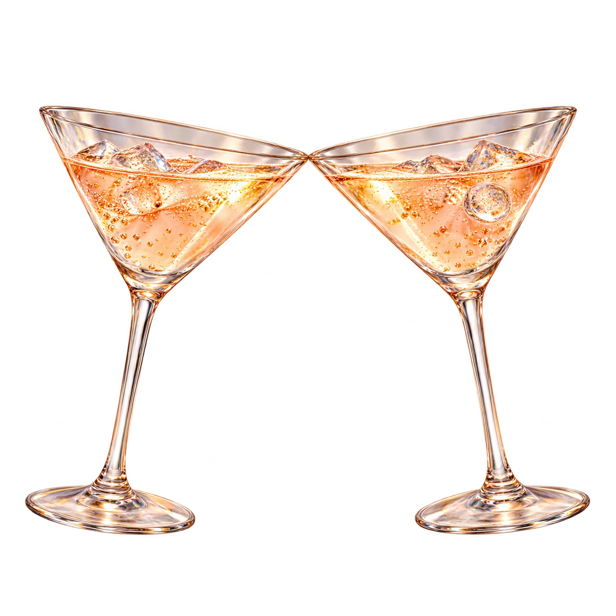 Two glasses of sparkling peach spritz raised together for a toast